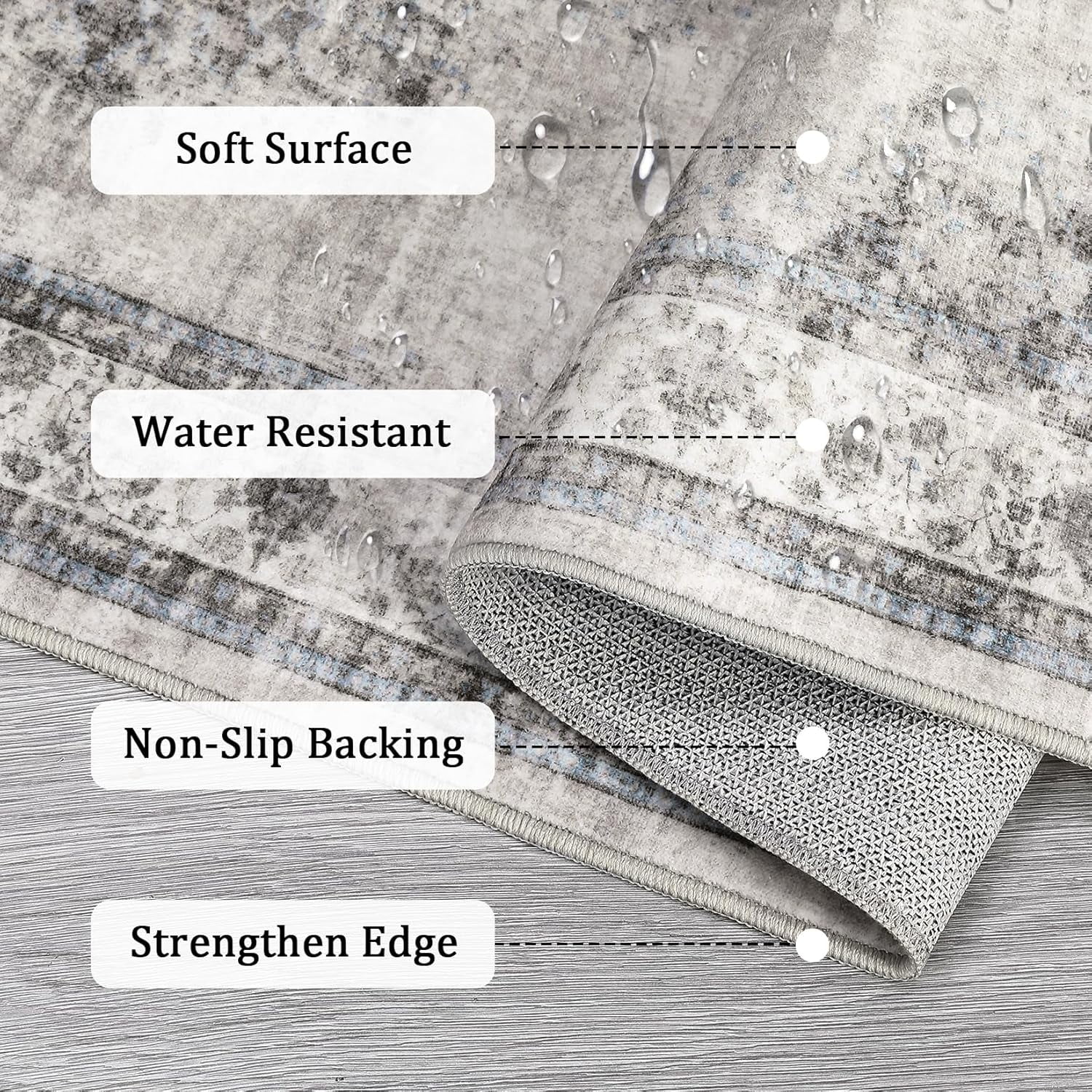 Bedroom Area Rug 5x7 Vintage Distressed Living Room Area Rug Non Slip Low Pile Large Dining Room Rug Soft Oriental Throw Carpet Machine Washable Rugs for Home Office Entryway, Beige