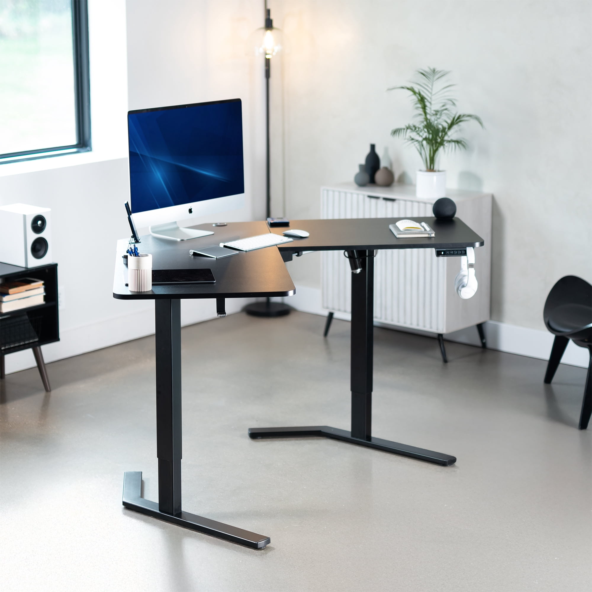 VIVO Black Electric 55" x 55" Corner Standing Desk, L-Shaped Workstation