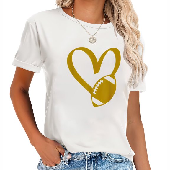 Womens Football Heart T Shirt Black 2X-Large