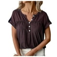 thumbnail image 6 of QLEICOM Women 2023 Summer Tops T-shirt Colored Cotton Solid V-Neck Short Sleeve T-shirt Top Coffee 4XL, US Size 16, 6 of 6