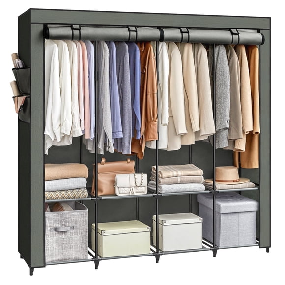 SONGMICS Portable Closet, Wardrobe Closet Organizer with Cover, 4 Hanging Rods and Shelves, 4 Side Pockets, 17.7 x 66.9 x 65.7 Inches, Large Capacity for Bedroom, Living Room, Laurel Green