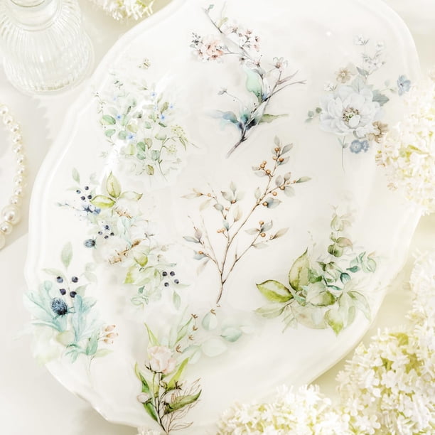Adhesivos YOKSAS con estampado floral de acuarela pastel, 120 unidades, impermeables