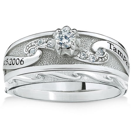 Personalized Diamond Scroll Patterned Bridal Set