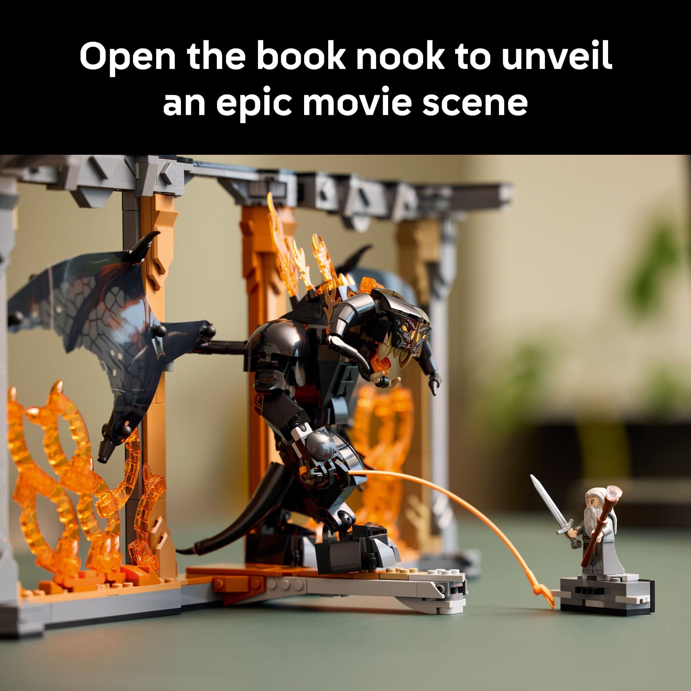 LEGO Icons The Lord of the Rings: Balrog Book Nook Bookshelf Decor Kit for Adults 18+ - DIY Craft Idea for Book Lovers - Home or Room Decor for Movie Fans - Collectible Gandalf Minifigure - 10367