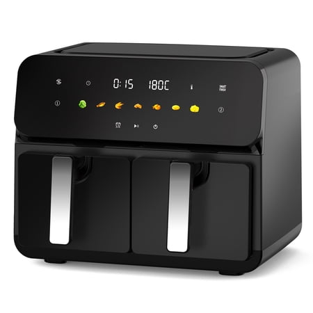 ZHICHUN 10QT Dual Air Fryer, 2×5QT Double Basket with SyncCook, 1700W Digital Rapid Airflow Fryer, Family Size for 4-6 People, Dishwasher-Safe, Black