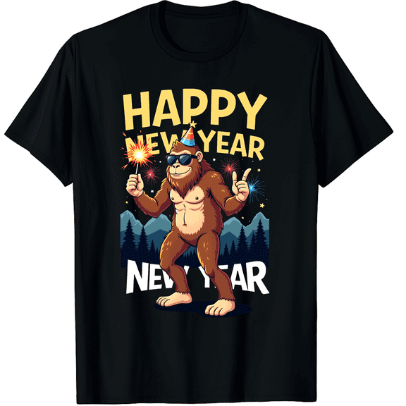 Funny Happy New Year 2026 Bigfoot Lovers New Years Eve Party Graphic Tee T-Shirt for Men Women