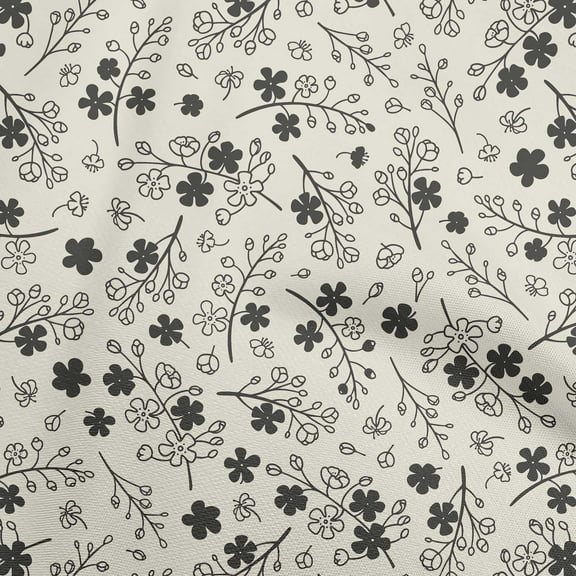 oneOone Polyester Spandex Black Fabric Asian Floral Fabric For Sewing Printed Craft Fabric By The Yard 56 Inch Wide