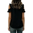thumbnail image 6 of VBVC Women's Cotton Blend Cold Shoulder Blouse, Ladies' Crew Neck Ruffle Sleeve Top, Casual Button Detail Shirt For Women,Black,S-2XL, 6 of 7