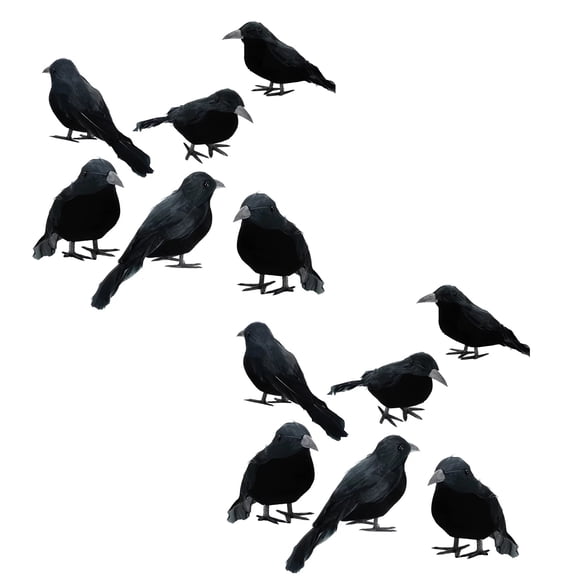 12-Piece Realistic Black Feathered Crows, Halloween Spooky Bird Props for Haunted House Decor, Life-Size Raven Ornaments for Indoor Outdoor Setup