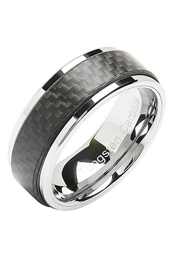 Tungsten Rings for Men Women Wedding Band Carbon Fiber Ring Overlaid Sizes 6-16 (Tungsten, 12)