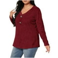 thumbnail image 2 of tarylea Plus Size Tops for Women Long Sleeve Ribbed Knitted Blouse V Neck Button Loose Pullover Casual Comfy Fall Tunic Tops, 2 of 7