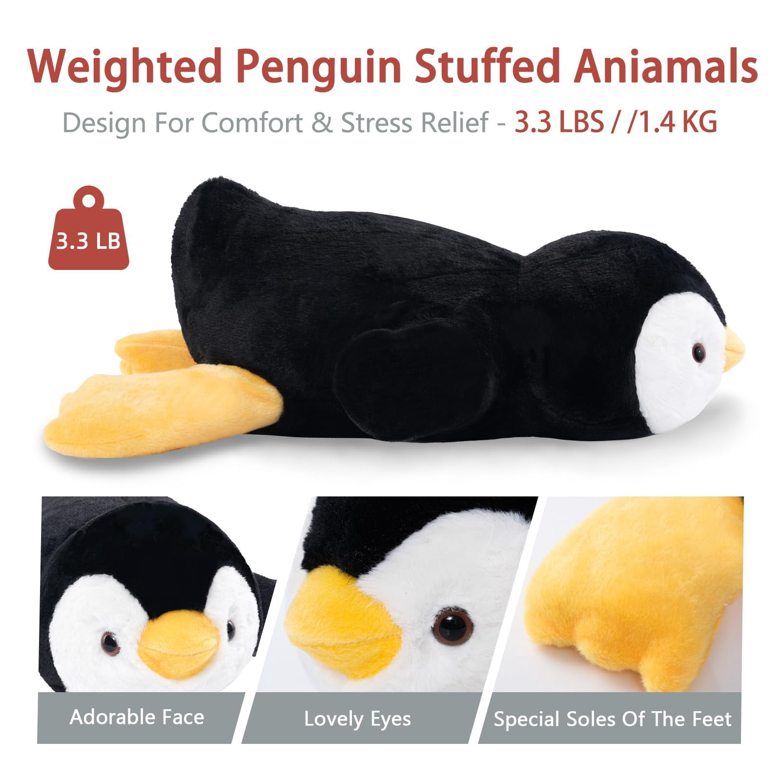 Niuniu Daddy Weighted Penguin Stuffed Animal - 20"Large Plush Toy, 3.3-Pound Weighted Plushie Body Pillow with Soft Faux Fur, Gift for Baby, Kids & Adults, Birthday Gift