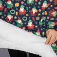thumbnail image 3 of Oversized Wearable Blanket Hoodie,Dark Blue Christmas Santa and Gnome Pattern Sherpa Blanket Hoodie with Super Pockets,Super Warm Fuzzy Pullover for Women & Men, 3 of 6