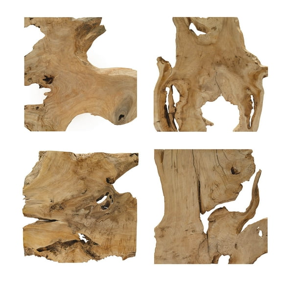 4 Pcs Rustic Wooden Wall Art Set, 12"x12" Abstract Geometric Wall Decor, Irregular Handcrafted Wood Hanging for Living Room, Bedroom, Office, Natural