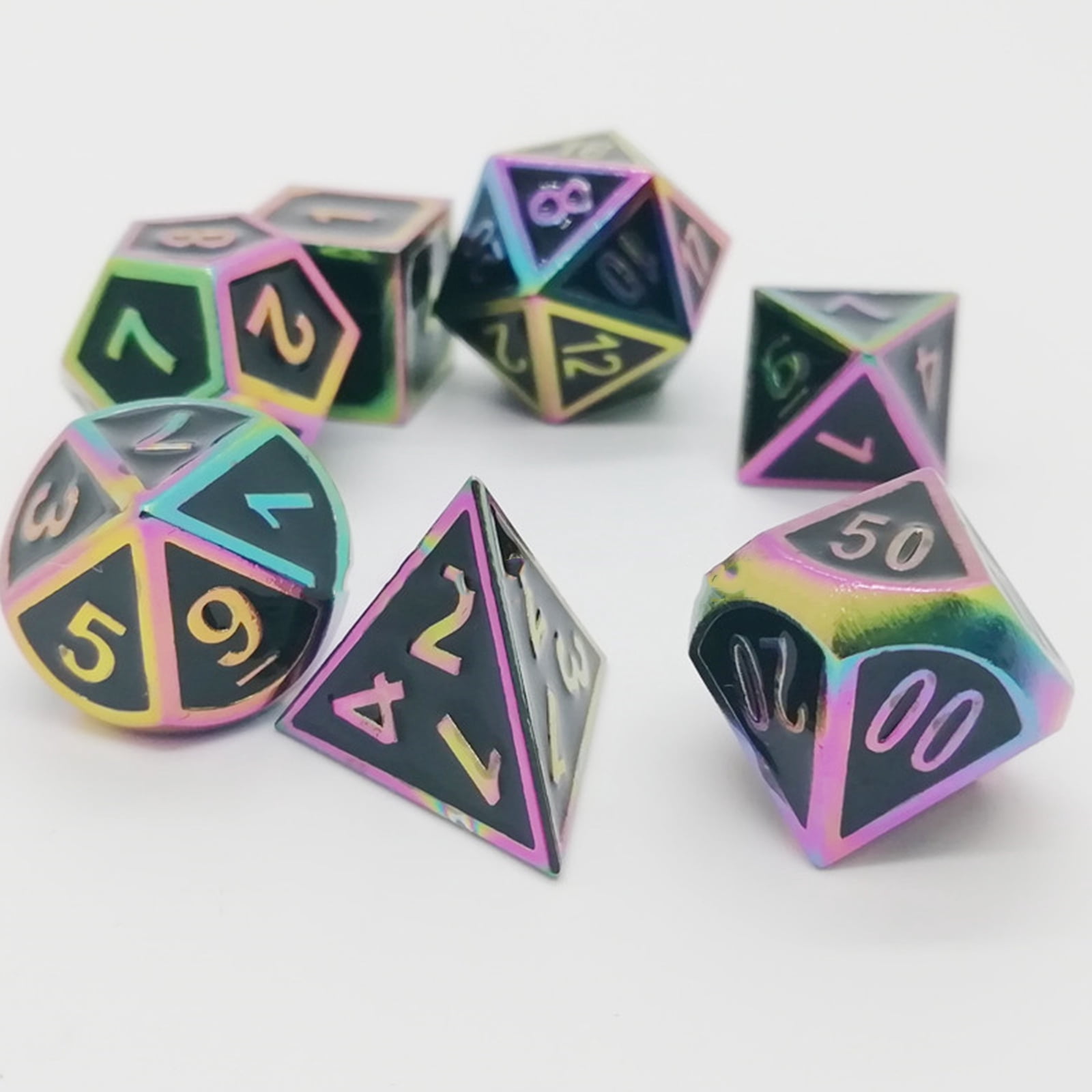 ZPAQI 7Pcs/pack Metal D4 D6 D8 D10 D12 D20 Game Props Educational Toys Digital Dices