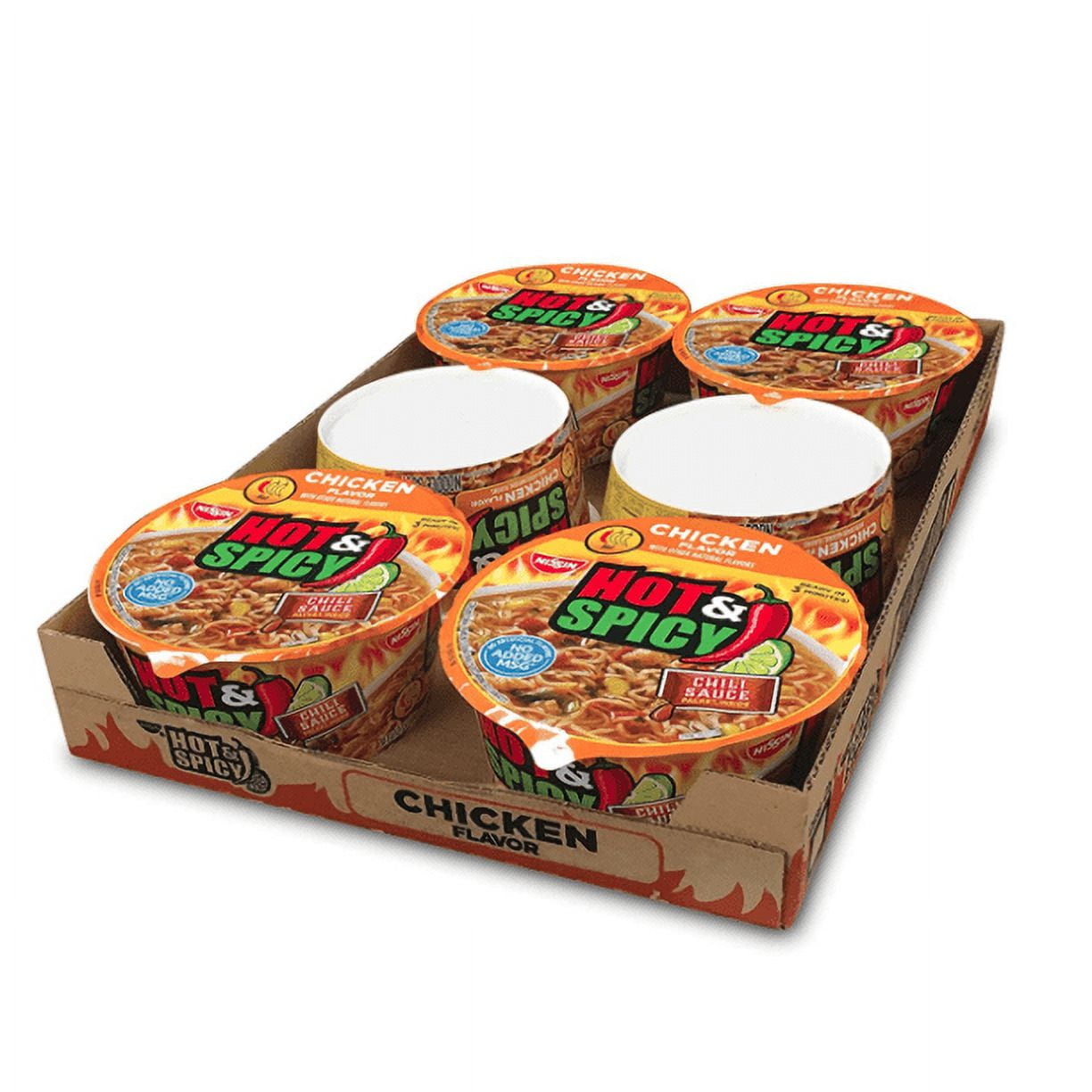 Nissin Hot and Spicy Chicken Flavor Ramen Noodle Soup, 3.32 Ounce (Pack of 12)