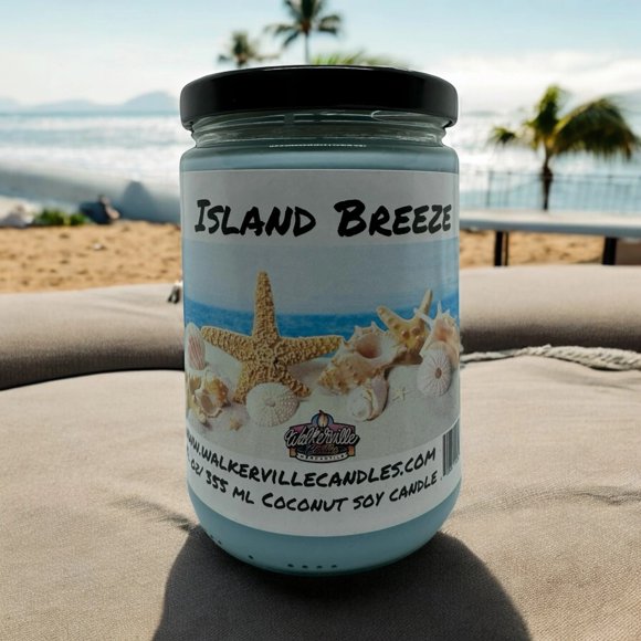 Island Breeze Vegan Coconut Soy 12 oz/ 355 ml Candle Hand-poured, Eco-friendly, Clean Burning, Woodsy/ Clean