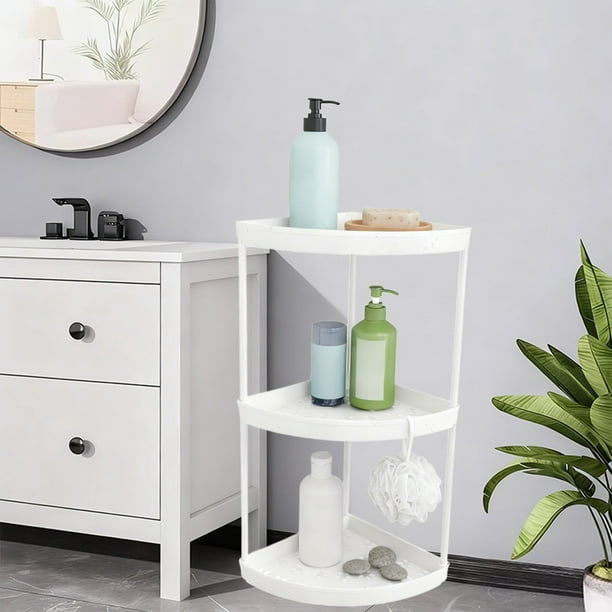 Estantería esquinera independiente para baño, ideal para artículos de aseo. Estantería de plástico para baño.