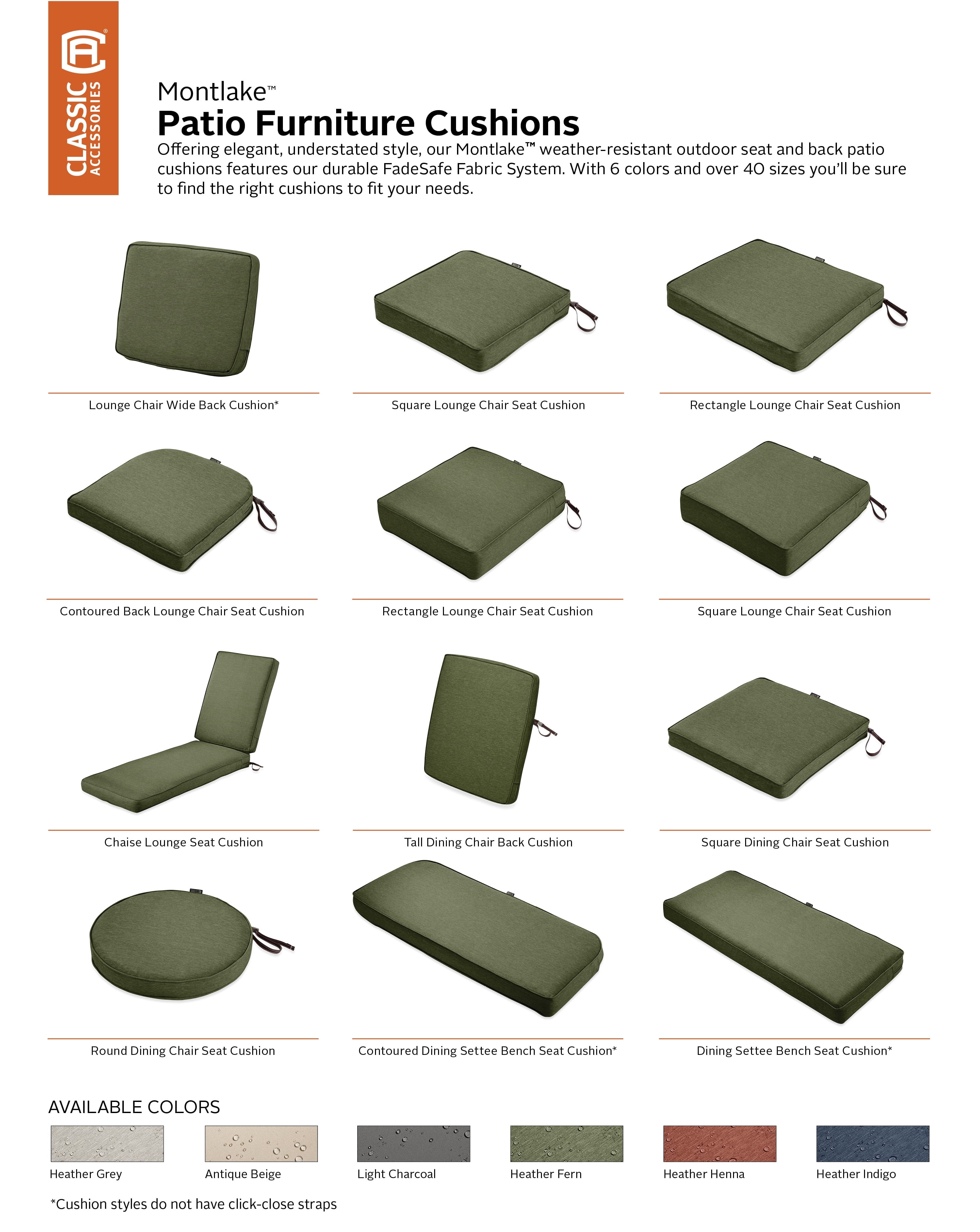 Classic Accessories Montlake FadeSafe Water-Resistant Patio Cushion Set, 25x22x4 in, Heather Fern