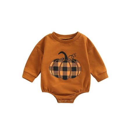 

jaweiw Halloween Infant Long Sleeve Romper for Baby Girls Boys Plaid Pumpkin Printing Round Collar Jumpsuit Casual Clothes Size 0 6 9 12 18 M