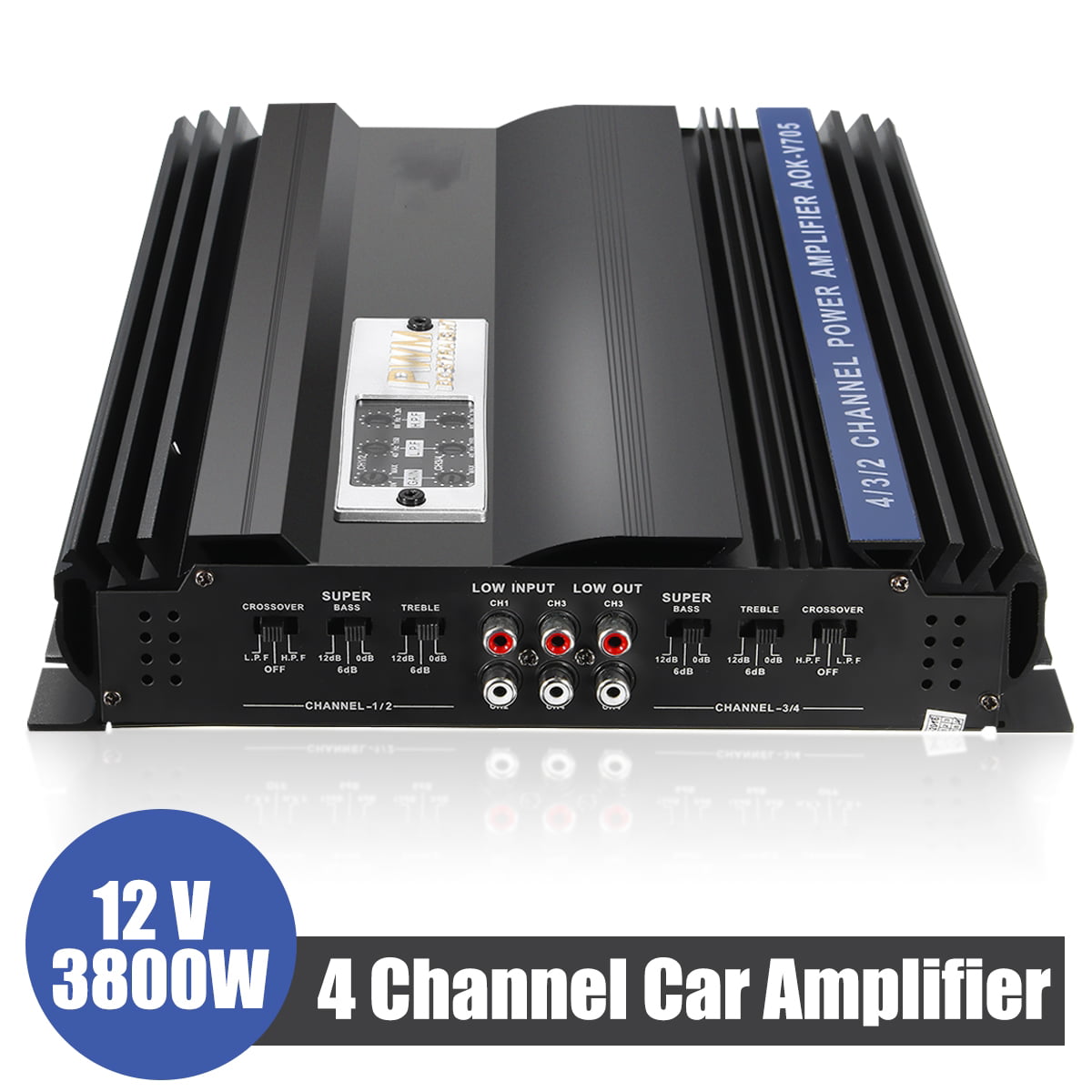 3800W 4 Channel High P ower Amplifier 12V 4Ohm Full R ange Car 