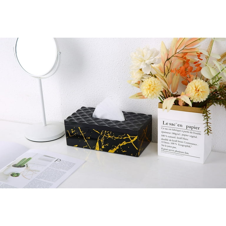 YBM Home Tissue Paper Box Made of Black W/ Gold Elegant Marble Printing,  1237 