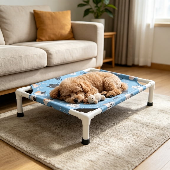 Elevated Raised Dog Cat Bed, Summer Cooling Breathable Fabric Pet Bed with Sturdy Frame, Removable Washable Cover Foldable Portable Cat Dog Bed for Indoor Outdoor Camping Travel All Season Use,Black