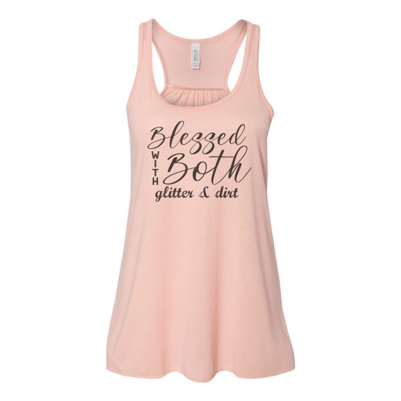 "Racerback, Boy And Girl Mom, Blessed With Both Glitter And Dirt, Gift For Mom, Soft Bella, Sublimation T, Boy Girl Mom, Mom Of Both, Mama T, Peach, SMALL"