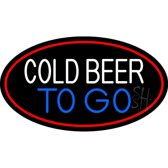 Cold Beer To Go Oval With Red Border LED Neon Sign 20 x 37 - inches, Clear Edge Cut Acrylic Backing, with Dimmer - Bright and Premium built indoor LED Neon Sign for Bar decor.