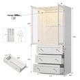 thumbnail image 2 of VOWNER Modern Glass Door Wardrobe Armoires with 3 Drawers Three Lighting Modes Adjustable Brightness Aluminum Alloy Hanging Rod Regular Door, 2 of 8
