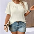 thumbnail image 2 of Erwazi Women's Plus Size Plicated T-Shirt Solid Ruched Crew Neck Loose Fit Short Sleeve Spring Summer Pullover Tee, 2 of 5