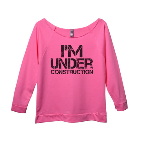 Workout Fitness Shirt Off Shoulder Raglan “Im Under Construction” Funny Threadz Large, Pink