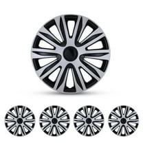 14" Set of 4 Wheel Covers Snap on Hubcaps Full Hub Caps Fit R15 Tire & Steel Rim - Silver Lacquer & Black Lacquer