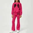thumbnail image 2 of Girls 2-Piece Sweatsuit Set Long Sleeve Crewneck Top and Flare Pants with Bow Print Kids Casual Outfit for School Play Daily Wear, 2 of 5
