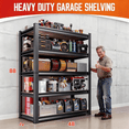thumbnail image 2 of 88"H Garage Shelving Heavy Duty, 3000lb Capacity Metal Shelving Unit, 5-Tier Adjustable Shelving, Double-Layer Columns, Reinforced Ribs, 48"W*24"D Industrial Shelves for Garage, Basement, Black, 2 of 9