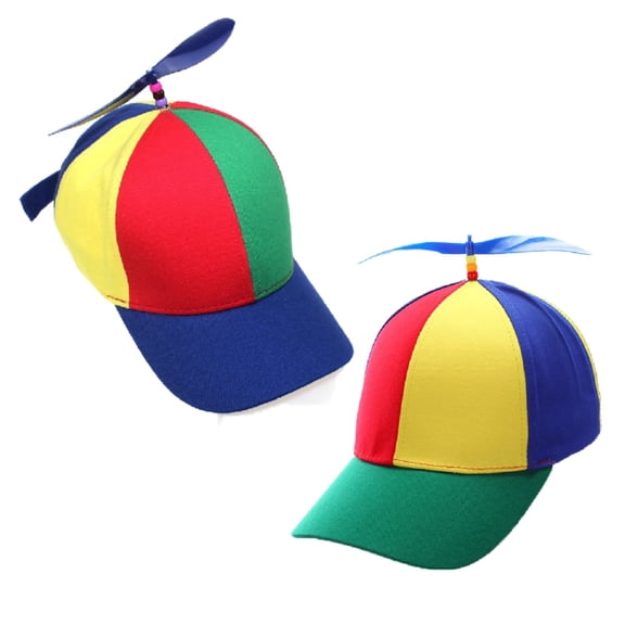 2 Packs Adult Rainbow Propeller Hat, Spinning Helicopter, Adjustable Snapback, for Parties & Outdoor