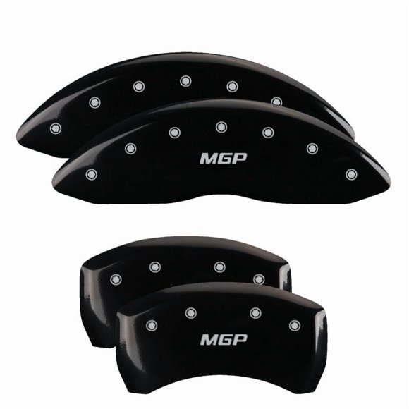Fits 2020-2022 Kia Forte MGP Caliper Cover Caliper Cover 21198SMGPBK Set of 4; MGP Logo; Powder Coated; Black; Aluminum
