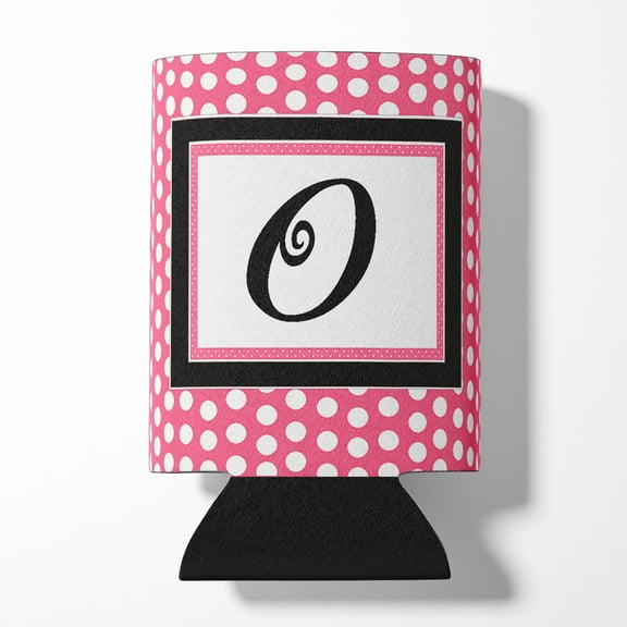 Letter O Monogram - Pink Black Polka Dots Can or Bottle Hugger