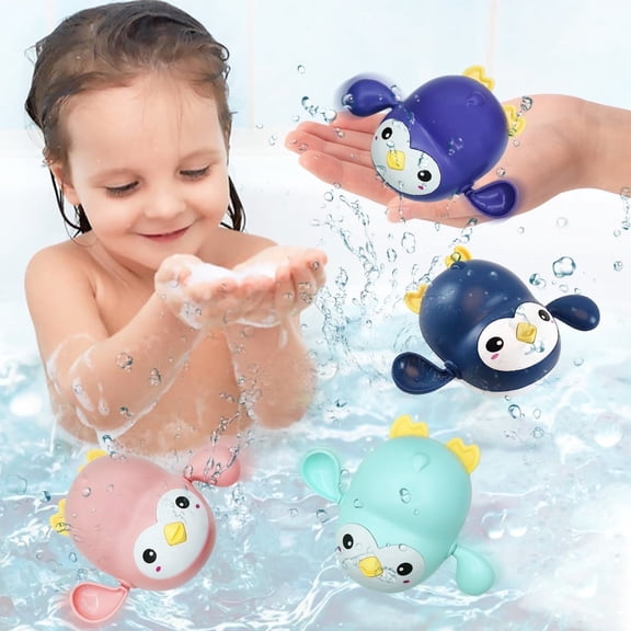 Somnr Kids Bath Toys, 4 pack Wind up Penguin Bathtub Toys, Toddlers Swimming Floating Playing Set Colourful Water Playset Gifts for Boys and Girls (Pink Green Blue Purple)