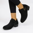 thumbnail image 4 of WRKEKC Womens Shoes Thick Sole Deep Cut Solid Color Round Toe Chunky Heel Slip On Mid Heel Ankle Boots Casual, 4 of 9