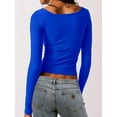 thumbnail image 2 of 2 Piece Square Neck Tops for Women Slim Fit Double Layer Fall Long Sleeve Crop Top T Shirts, 2 of 4