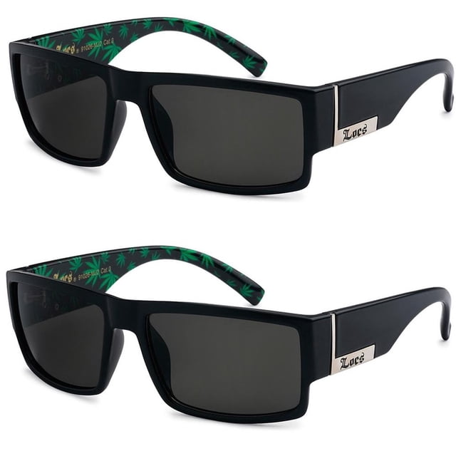 Locs 2 Pack Lunettes de Soleil Noires Gangster (2 Pot Vert)