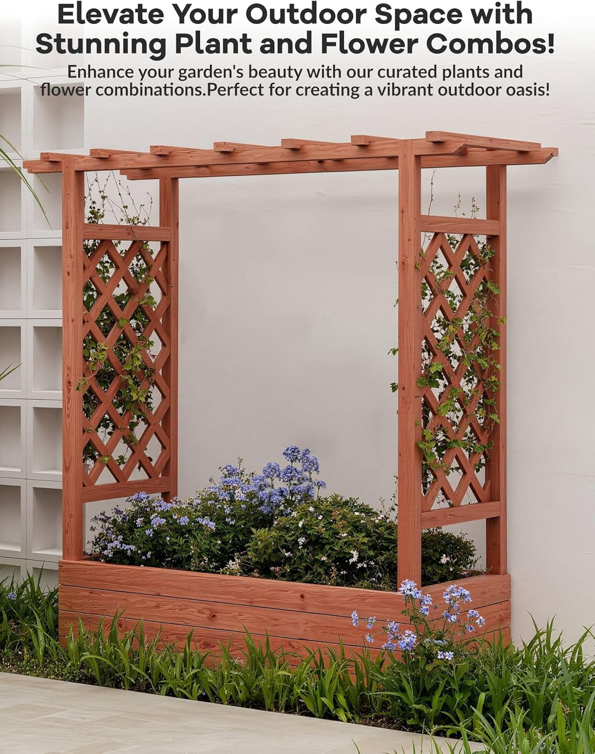 Riedhoff Wooden Raised Garden Bed with Trellis, Hanging Roof & Side Trellis, 43 x 17 x 45"