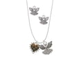 thumbnail image 2 of Delight Jewelry Two-tone Enamel Giraffe Print Heart Silver tone Guardian Angel Charm Necklace and Stud Earrings, 2 of 4
