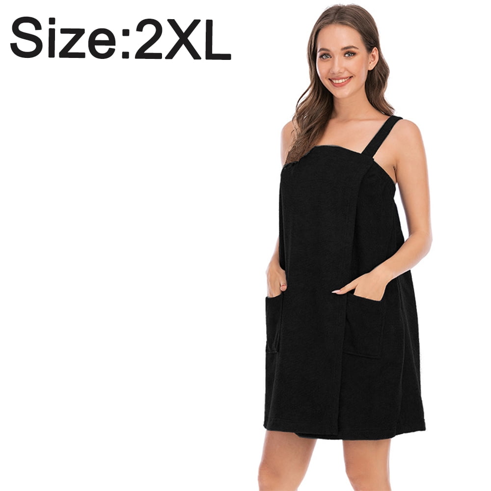 Women's Bath/Shower Wrap Towel Dress with Straps Closure Lightweight Knee Length Body Wraps