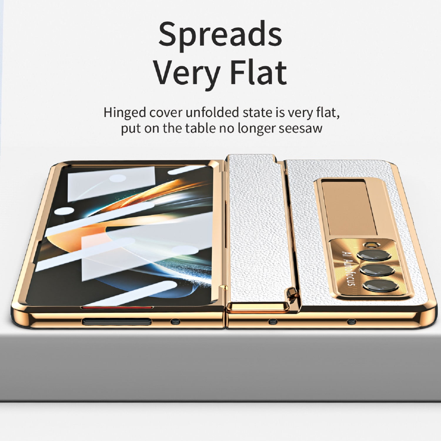 Dteck for Samsung Galaxy Z Fold 4 Case with Screen Protector, Hinge Protection Case Full Body PC Protective Phone Case with Kickstand for Samsung Galaxy Z Fold4 5G,Gold+White