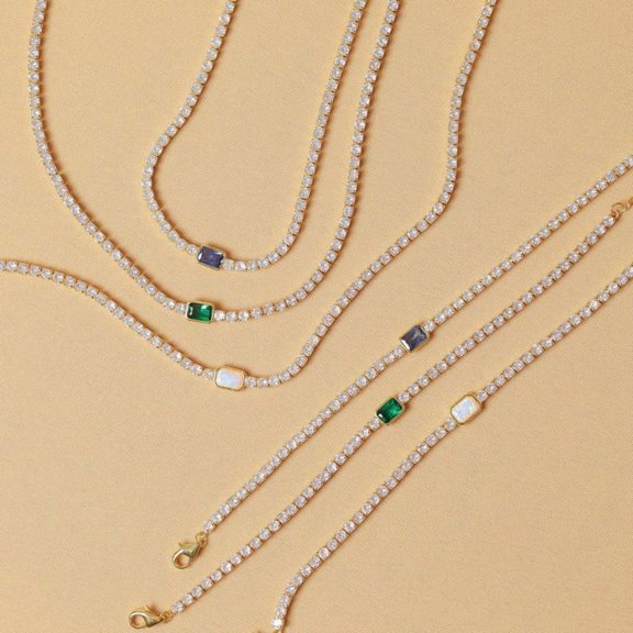 Tennis Zircon Necklace Emerald Simple Style