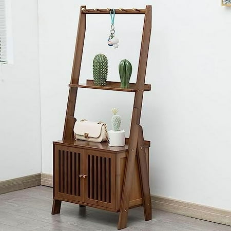 

Ladder Modern Wood Bookshelf Tall Bookcase Leaning Wall Shelves Open Standing Rack Shelves for Living Room Bathroom Kitchen Office(Brown 4 Tier-27x12x59)