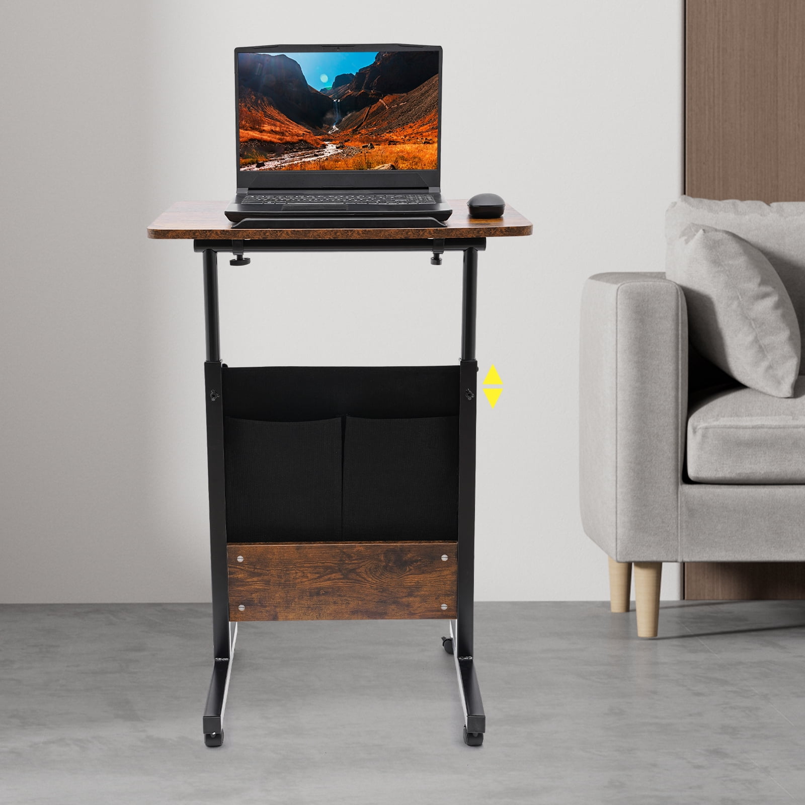 YIYIBYUS Height Adjustable Foot Pedal Rolling Desk Mobile Standing Desk with 4 Universal Wheels with Brakes Adjustable Rolling Desk Large Capacity for Offices, Classrooms, Homes Brown