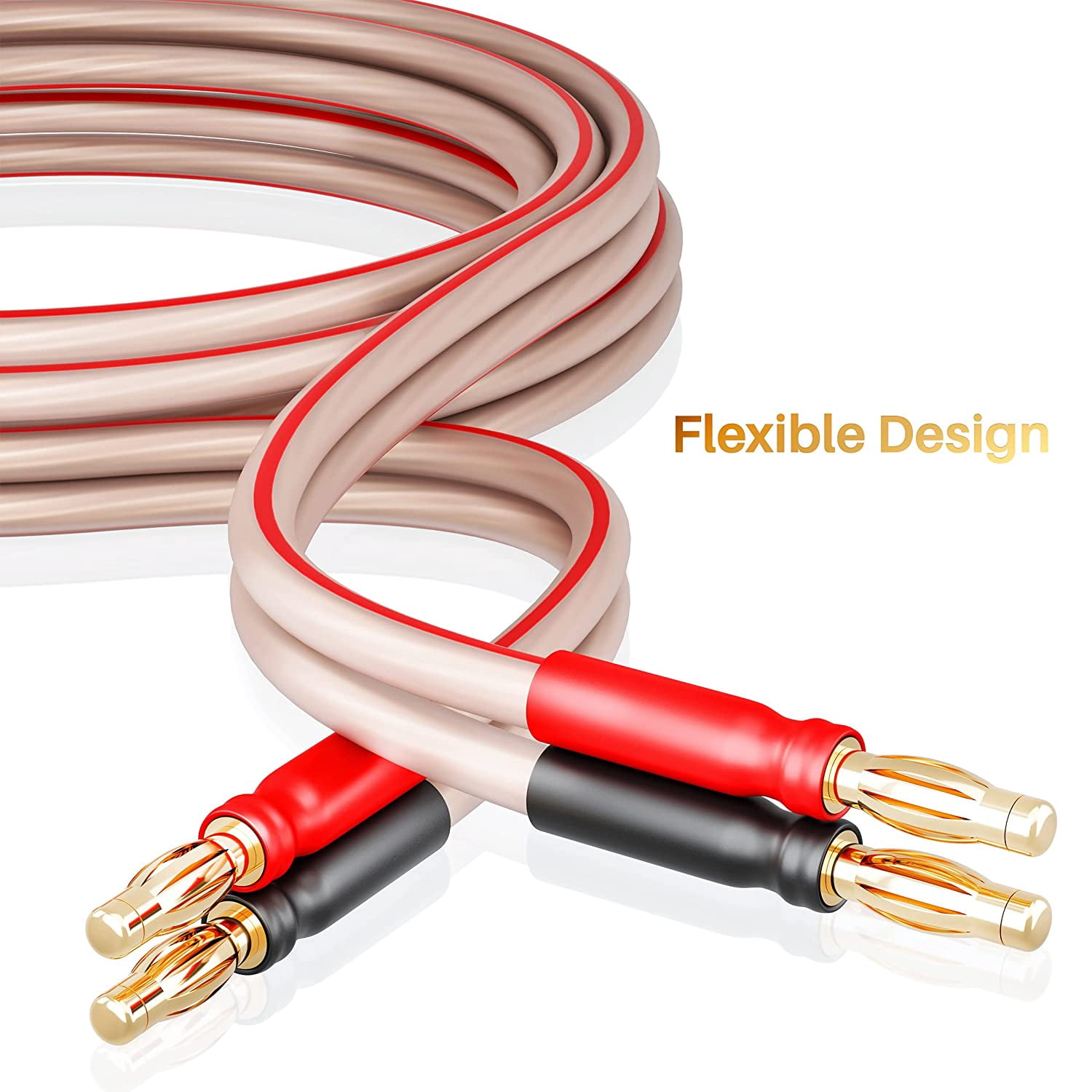 GearIT 14 AWG Speaker Cable Wire with Banana Plugs (2 Pack, 9.9 Feet - 3 Meter) 14Ga Gauge Banana Wire for Bi-Wire Bi-Amp HiFi Surround Sound - 99.9% OFC Copper, Gold Plated Tips - Clear, 10 Ft